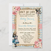 Alice in Wonderland Pink Flowers Baby Shower 招待状 (正面)
