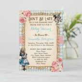 Alice in Wonderland Pink Flowers Baby Shower 招待状 (スタンド正面)