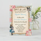 Alice in Wonderland Pink Flowers Bridal Shower 招待状 (スタンド正面)