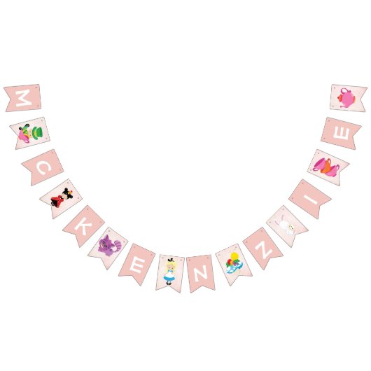 Alice in Wonderland Pink Monogram誕生日パーティー バンティングフラッグ (全)