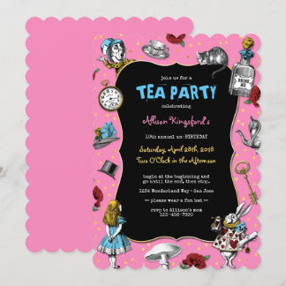 Alice in Wonderland Pink Teaパーティー 招待状