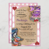 Alice in Wonderland Pink Teaパーティー 招待状 (正面/裏面)