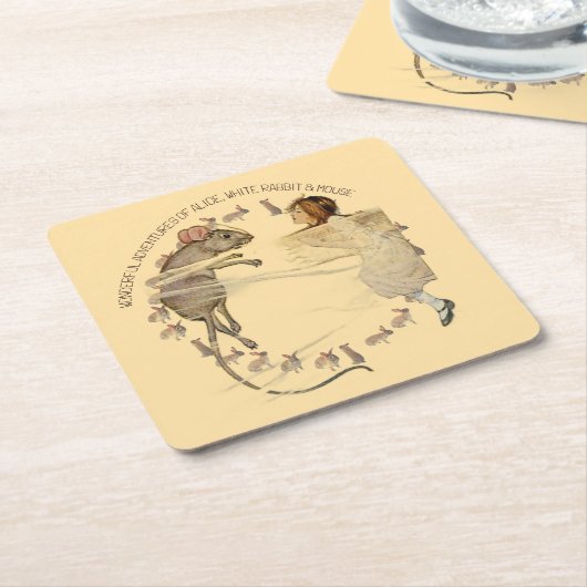 Alice in Wonderland Rabbit Mouse スクエアペーパーコースター (アングル)