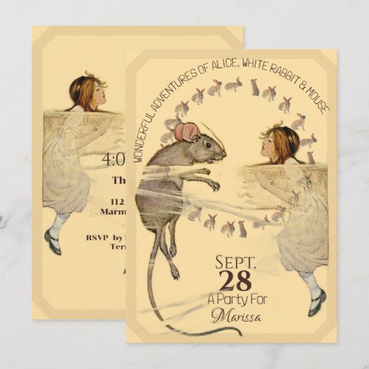 Alice in Wonderland Rabbit Mouse 招待状 (正面/裏面)