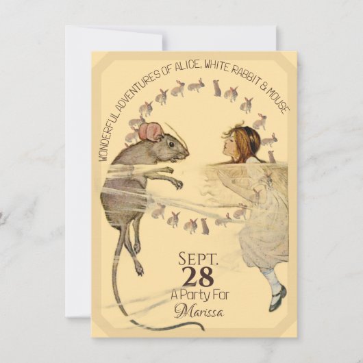 Alice in Wonderland Rabbit Mouse 招待状 (正面)