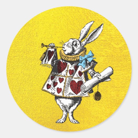 Alice in Wonderland Rabbit on金ゴールド ラウンドシール (正面)