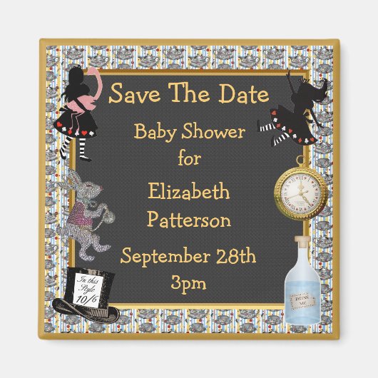 Alice in Wonderland Save The Date Baby Shower マグネット (正面)