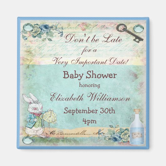 Alice in Wonderland Save The Date Baby Shower マグネット (正面)
