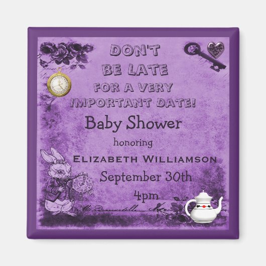 Alice in Wonderland Save The Date Baby Shower マグネット (正面)