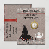 Alice in Wonderland Save the Date Baby Shower 案内ポストカード (正面/裏面)