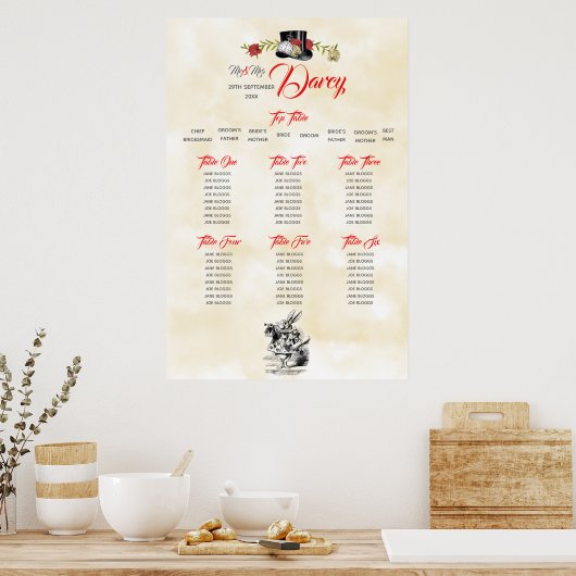 Alice in Wonderland Seating Chart with Top Table ポスター (キッチン)