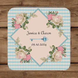 Alice in Wonderland Soft Blue Harlequin スクエアペーパーコースター