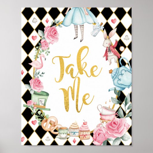 Alice in Wonderland TAKE ME Party Paviites Sign ポスター (正面)