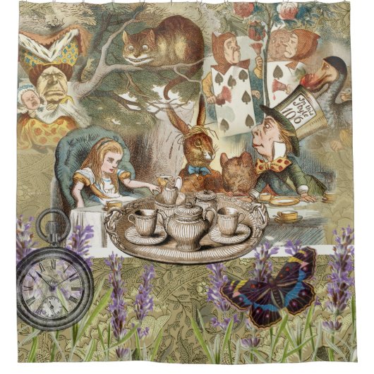 Alice in Wonderland Teaパーティー シャワーカーテン (正面)