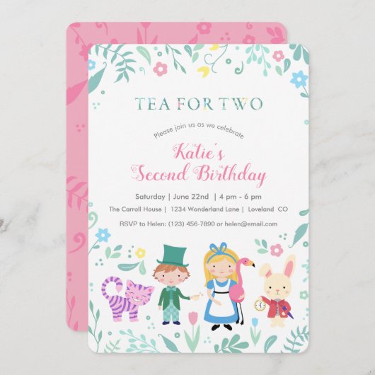 Alice in Wonderland Tea二秒誕生日 招待状 (正面/裏面)