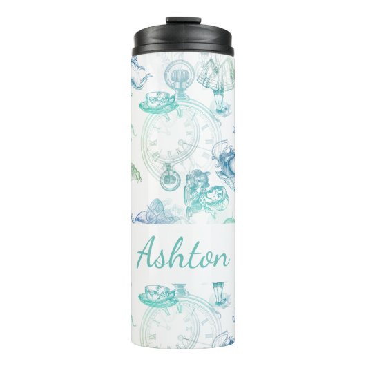 Alice in Wonderland Tea Blue Aqua Name Tumbler タンブラー (正面)