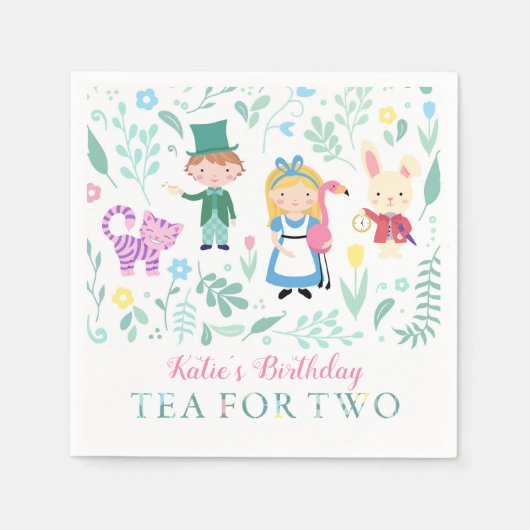 Alice in Wonderland Tea for Two Birthday Party スタンダードカクテルナプキン (正面)