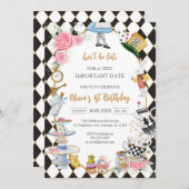 Alice in Wonderland Tea Party Birthday Invitation 招待状 (正面/裏面)