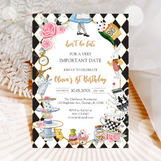 Alice in Wonderland Tea Party Birthday Invitation 招待状