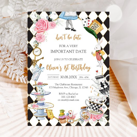 Alice in Wonderland Tea Party Birthday Invitation 招待状