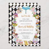 Alice in Wonderland Tea Party Birthday Invitation 招待状 (正面/裏面)