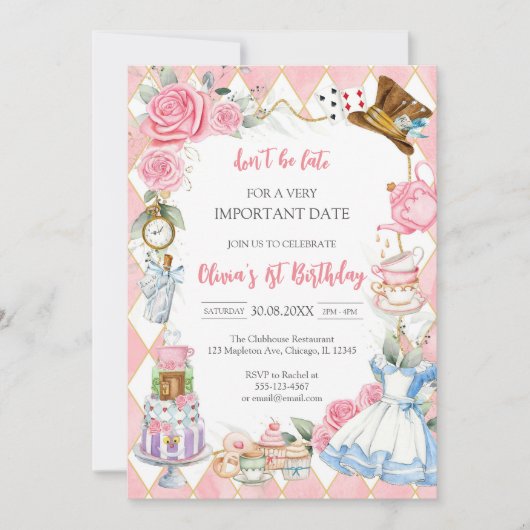 Alice in Wonderland Tea Party Birthday Invitation 招待状 (正面)