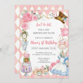 Alice in Wonderland Tea Party Birthday Invitation 招待状 (正面/裏面)