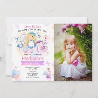 Alice in Wonderland Tea Party Birthday Photo 招待状