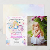 Alice in Wonderland Tea Party Birthday Photo 招待状 (正面/裏面)