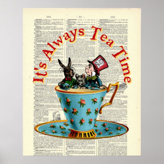 Alice in Wonderland Tea Time Old Dictionaryページ ポスター
