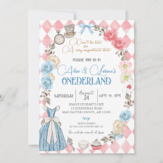 Alice in Wonderland, Twins Girls 1st Birthday Tea 招待状
