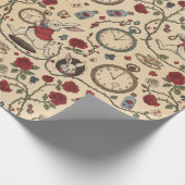 Alice inspired white rabbit, clocks and roses  ラッピングペーパー (角)