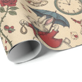Alice inspired white rabbit, clocks and roses  ラッピングペーパー (ロールコーナー)