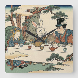 Alice Lost in Japan Ukiyo-e Mad Tea Party スクエア壁時計