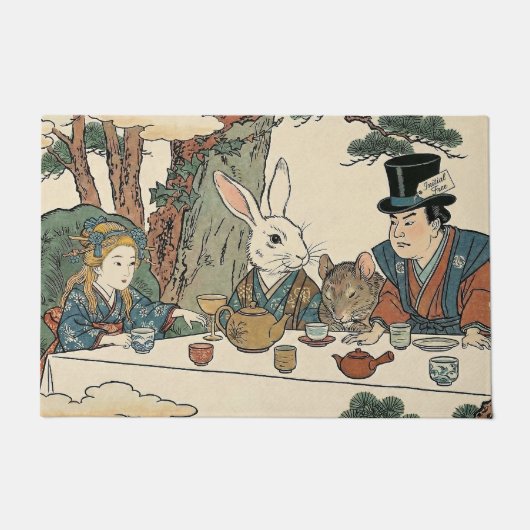 Alice Lost in Japan | Ukiyo-e Mad Tea Party ドアマット (正面)