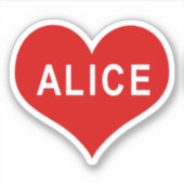 ALICE NAME 赤いハート ビニールステッカー シール (正面)