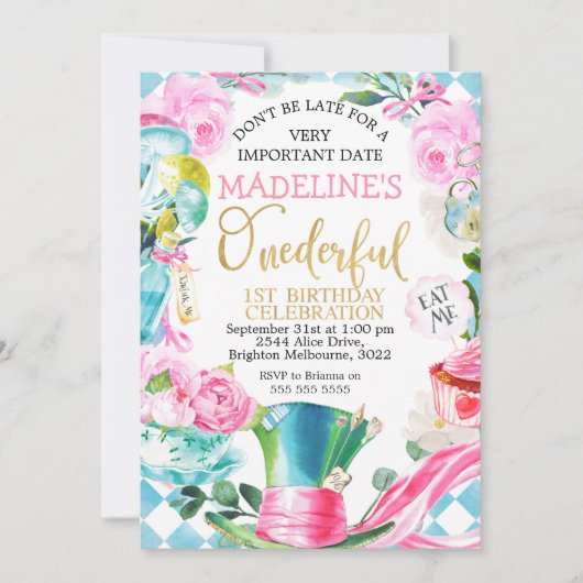 Alice Onederful 1st誕生日招待状 招待状 (正面)