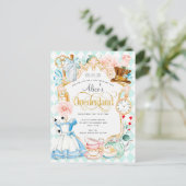 Alice Onederland紅茶パーティーガールバースデー招待状 インビテーションポストカード (スタンド正面)