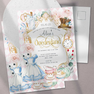 Alice Onederland紅茶パーティーガール1st誕生日Invite インビテーションポストカード