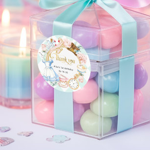 Alice Onederland、ティール(緑がかった色)、お誕生日おめでとうございます ラウンドシール