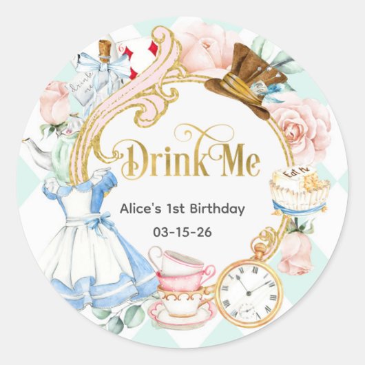 Alice Onederland, Drink Me, girl 1st birthday ラウンドシール (正面)