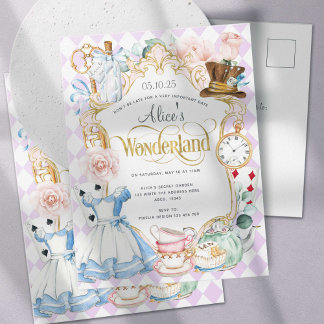 Alice onederland tea girl first birthday インビテーションポストカード