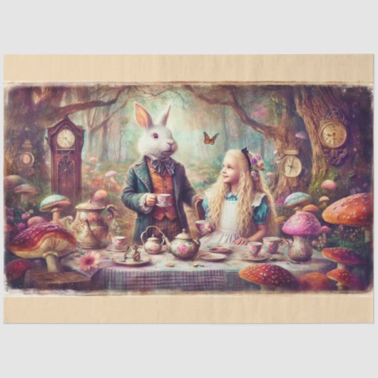 Alice & Rabbit Storybook Tea Party Decoupage 薄葉紙 (正面)