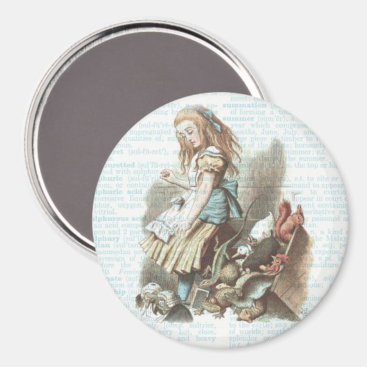 Alice Wonderlandがヴィンテージブックページアートを好む マグネット (正面/裏面)