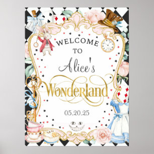 Alice wonderland不機嫌ハッタータティーパーティーウェルカムサイン ポスター
