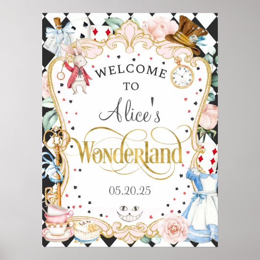 Alice wonderland不機嫌ハッタータティーパーティーウェルカムサイン ポスター (正面)