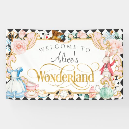 Alice wonderland不機嫌ハッターティーパーティー背景 横断幕 (横)