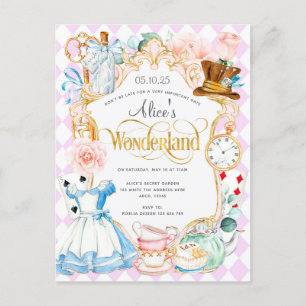 Alice wonderland tea girl birthdayパーティー招待状 インビテーションポストカード