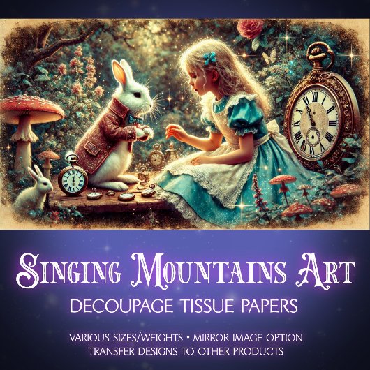 Alice Wonderland Timekeing Tourities Decompage 薄葉紙