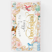 Alice's Onederland girl 1st birthday pink backdrop 横断幕 (縦)